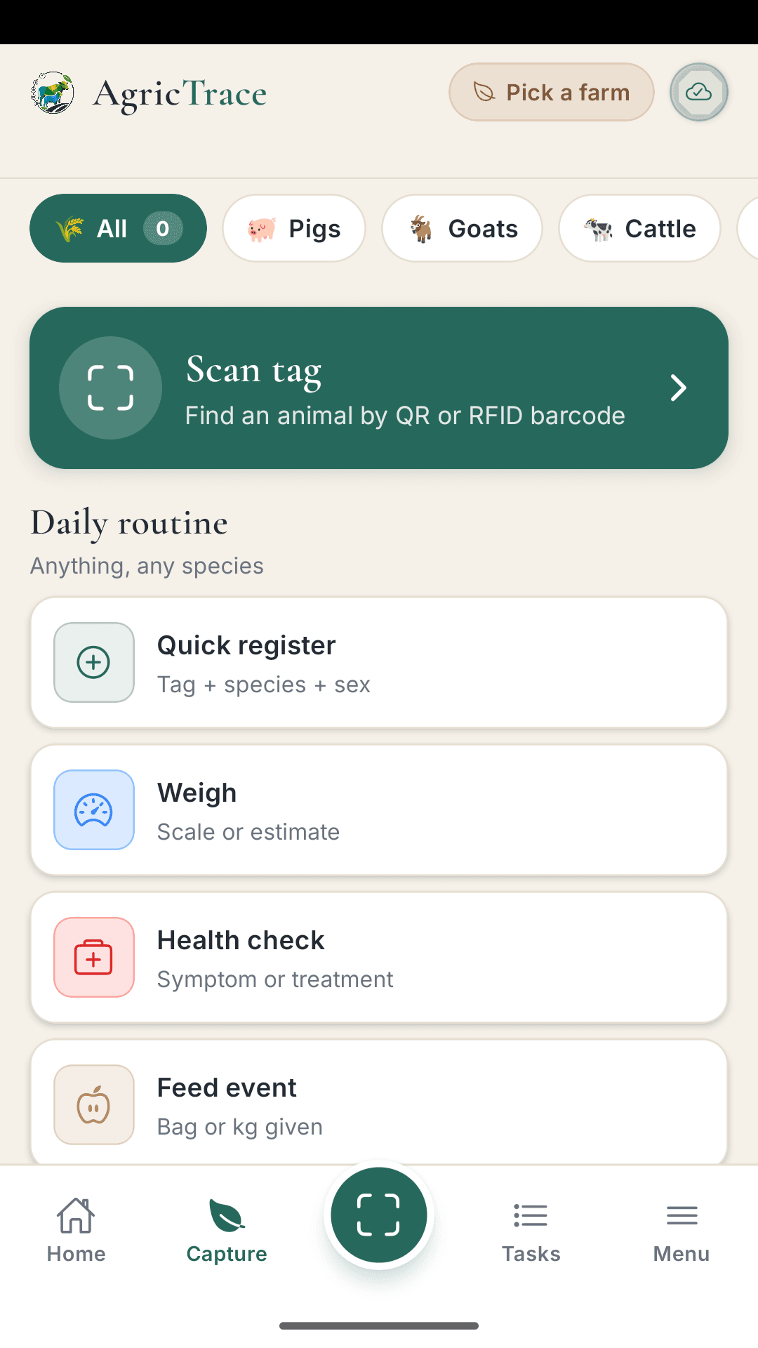 AgricTrace Field — Capture screen