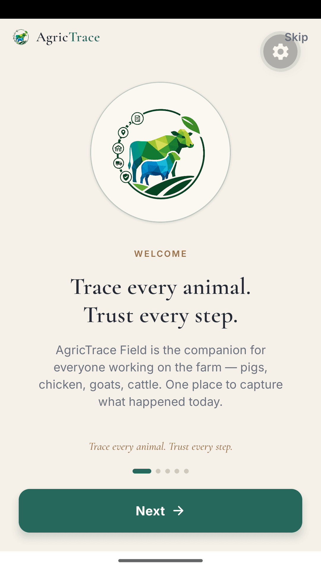 AgricTrace Field — Welcome screen