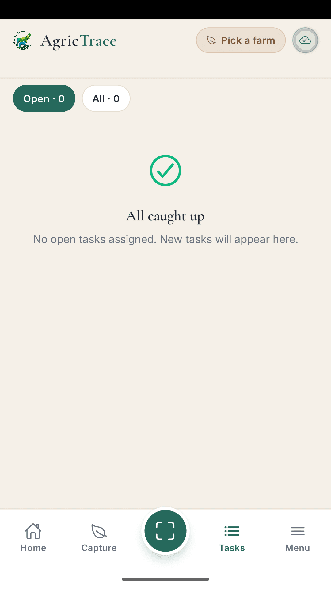 AgricTrace Field — Tasks screen